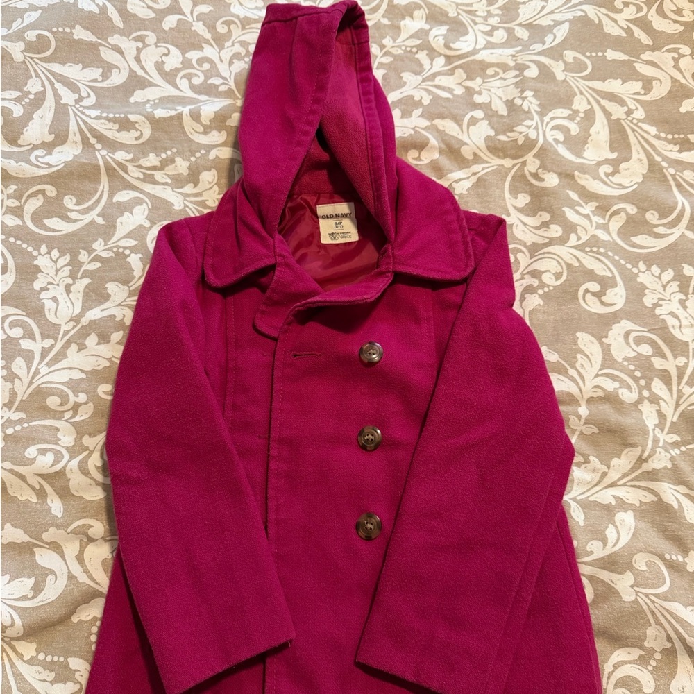 Kids Old Navy Magenta Hooded Coat with Buttons